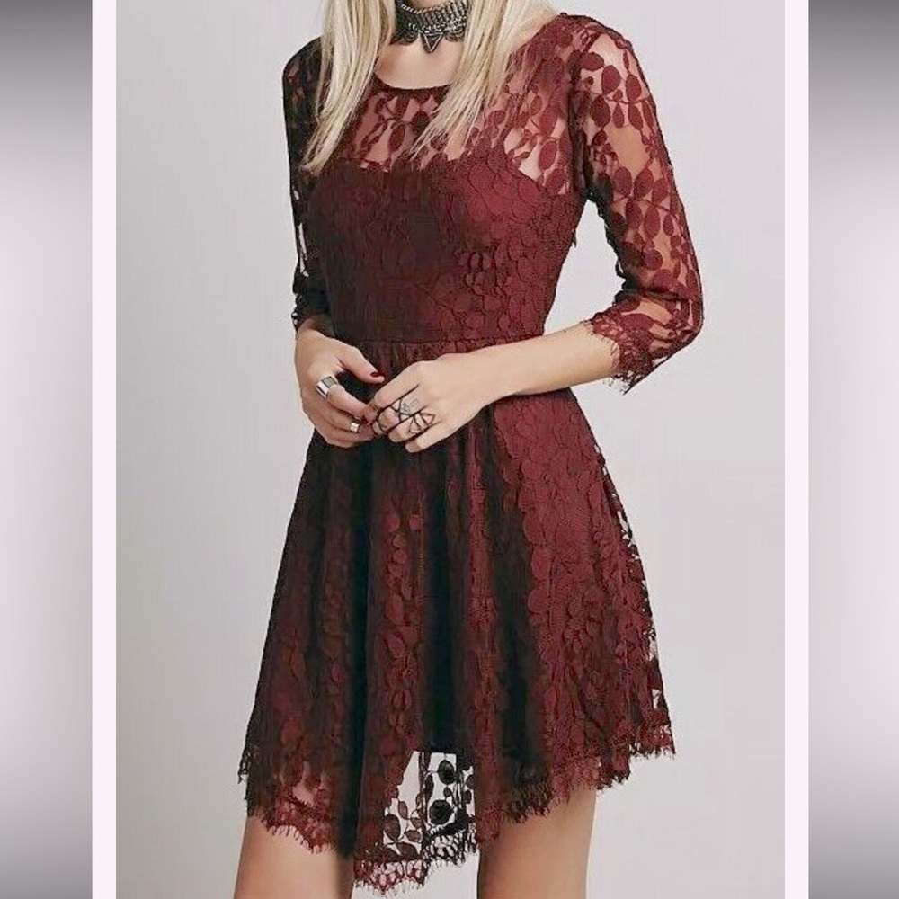 Free People Burgundy Lace Mini Dress